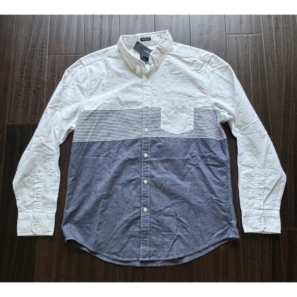 American Eagle Button Up Shirt Mens L Blue White Striped Seriously Soft NEW